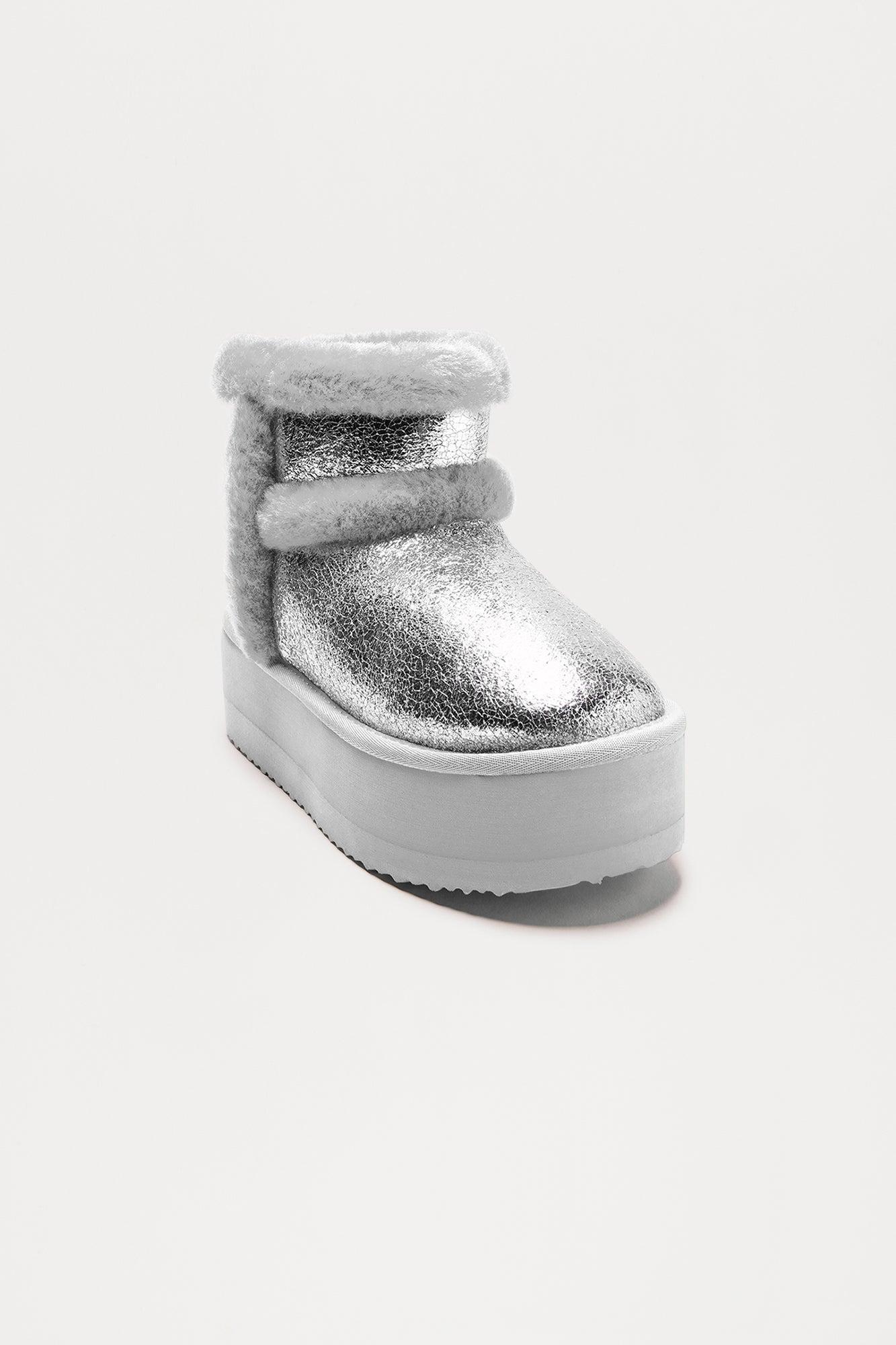 Swiss Alps Faux Fur Booties - Silver Product Image