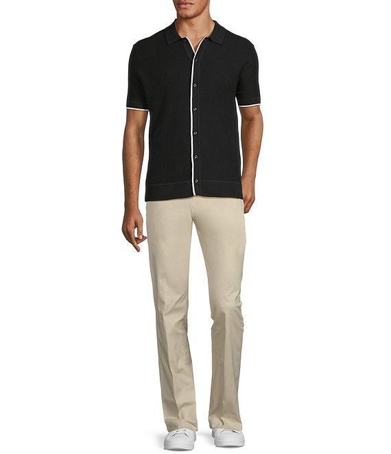 Murano Spread Collar Short Sleeve Sweater Knit Coat Front Shirt Product Image
