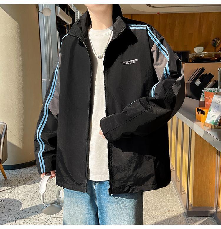 Striped Lettering Zip Jacket Product Image