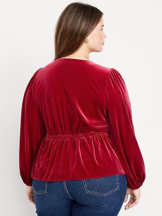 Waist-Defined Velvet Peplum Top Product Image