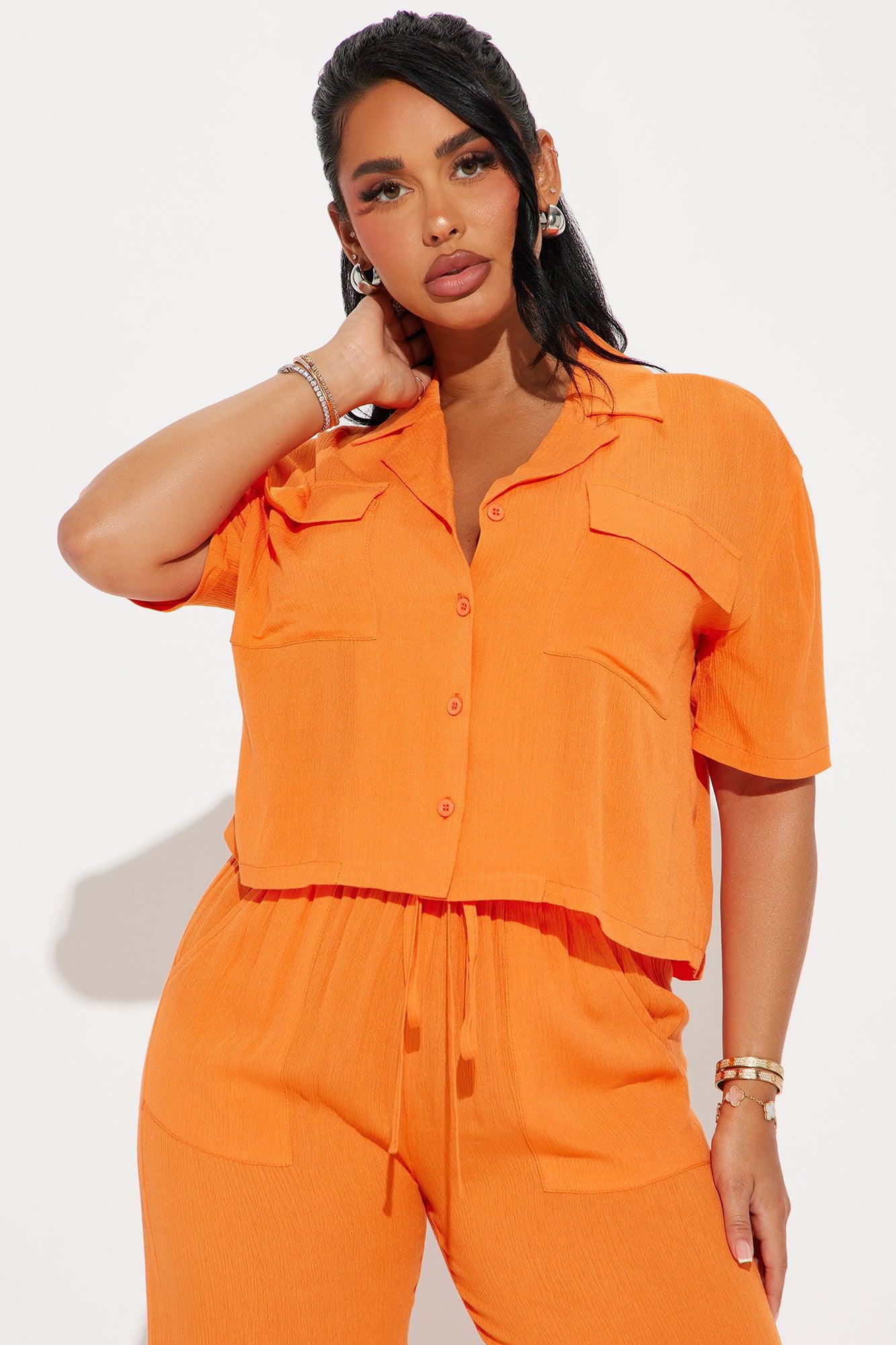 Breezy Paradise Linen Cover Up Cargo Pants Set - Orange Product Image