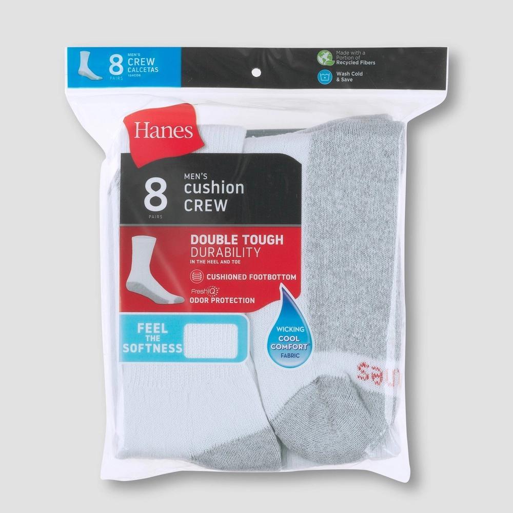 Men's Hanes Crew Socks with FreshIQ 8pk 6-12: Midweight, Moisture Wicking, Reinforced Heel & Toe Product Image