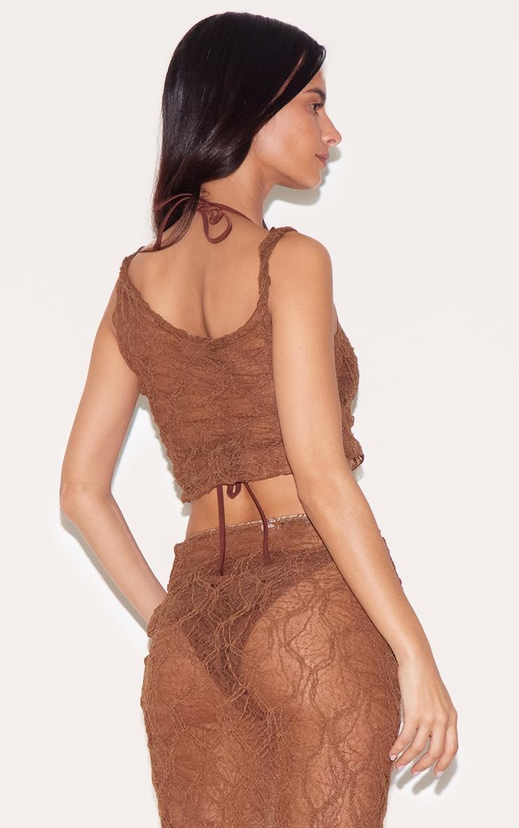 Chocolate Textured Mesh Knot Detail Asymmetric Beach Top Product Image