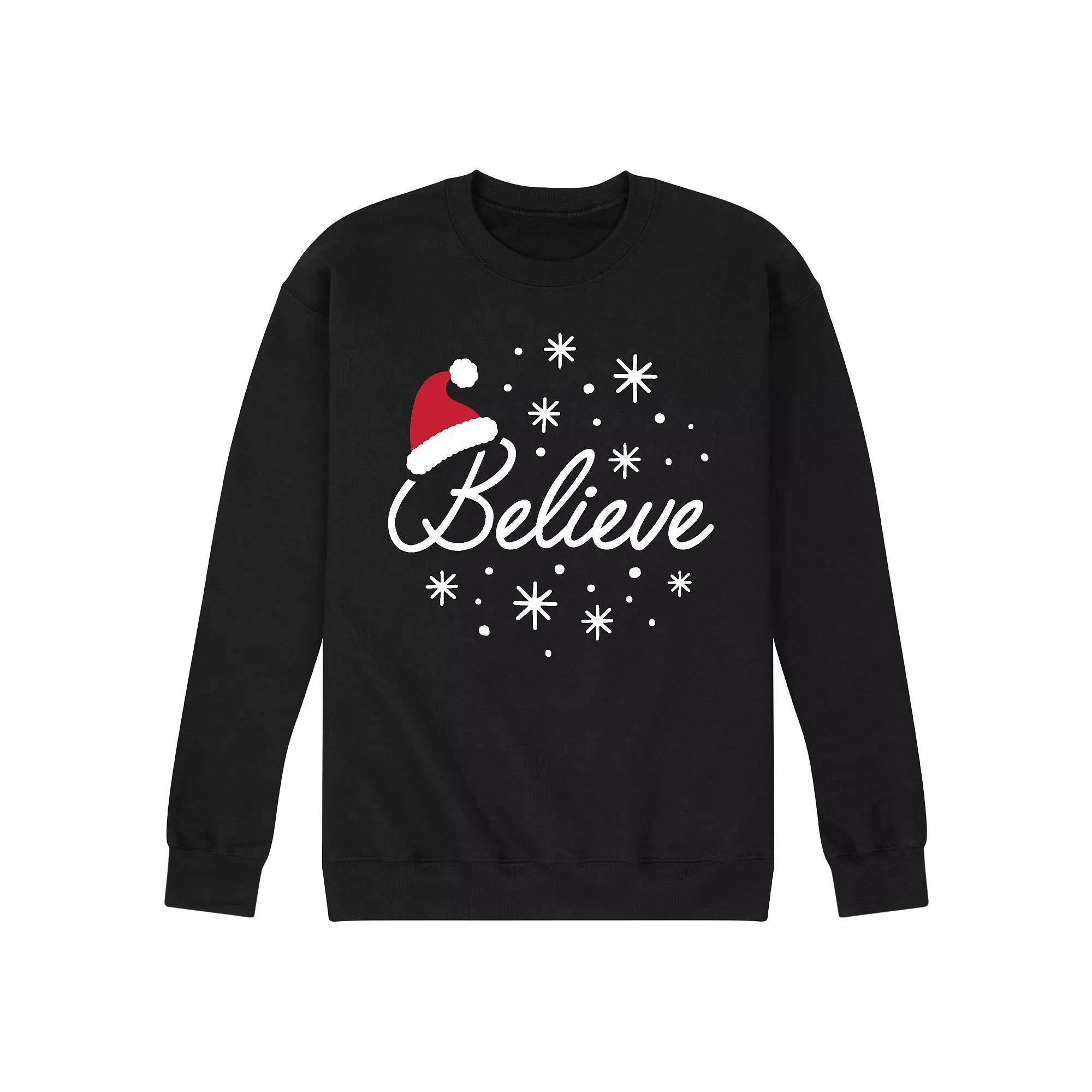 Men's Believe With Santa Hat Fleece Sweatshirt, Size: XXL, Black Product Image