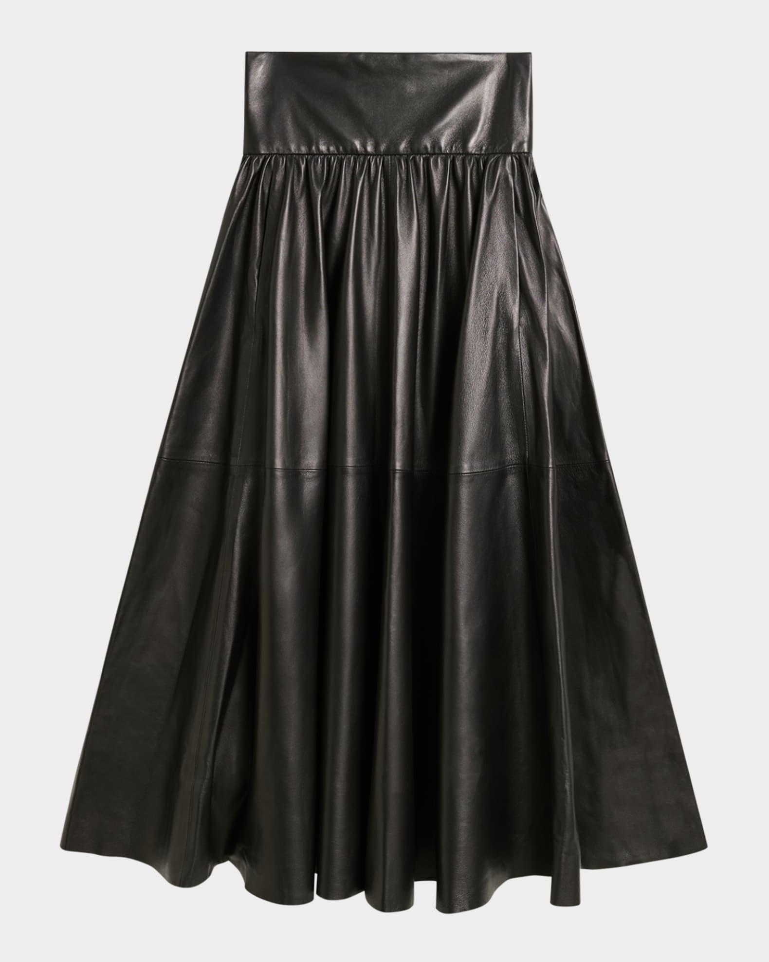 Mivilo A-Line Leather Midi Skirt Product Image