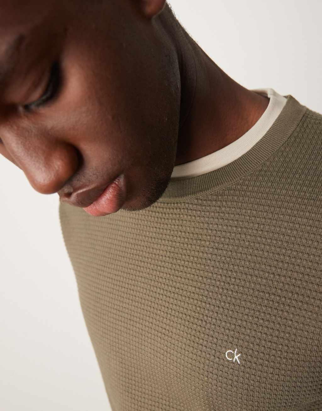 Calvin Klein waffle knit sweater in olive green Product Image