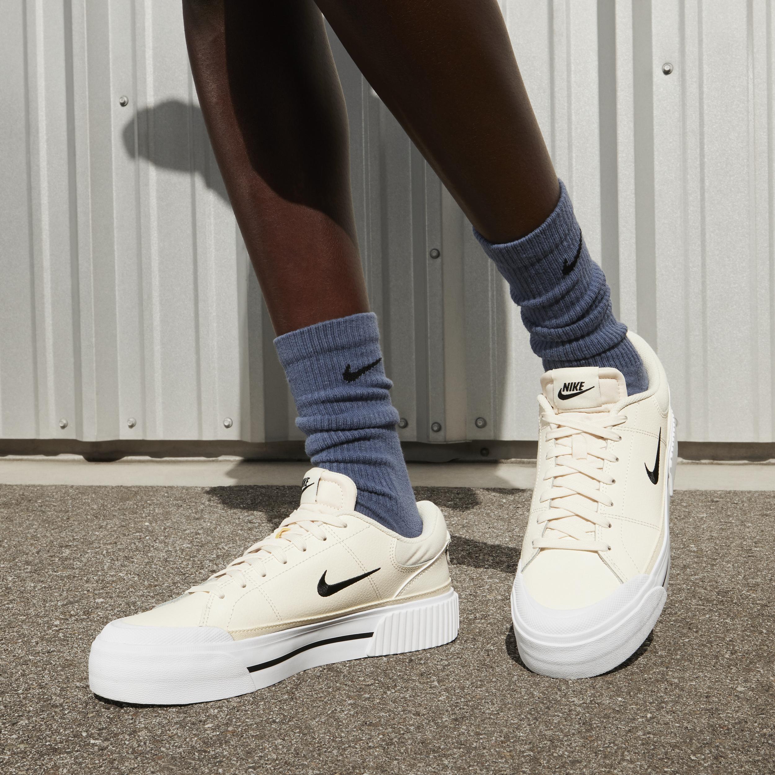 Nike Womens Court Legacy Lift LE Casual Shoes in Pale Ivory/Black/Muslin Product Image