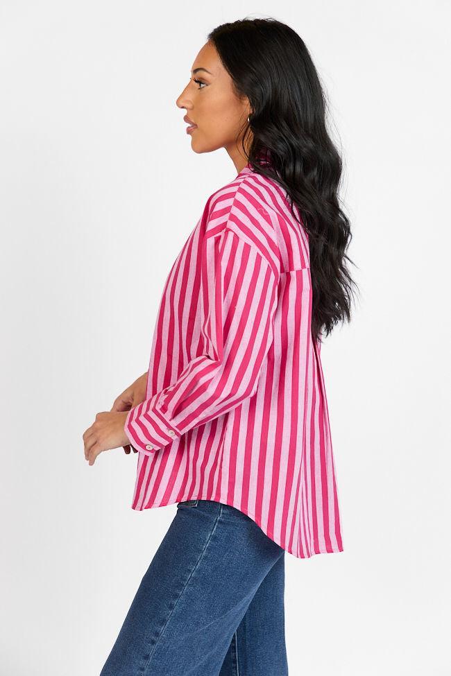 Making It Pink Multi Striped Button Down Top Product Image