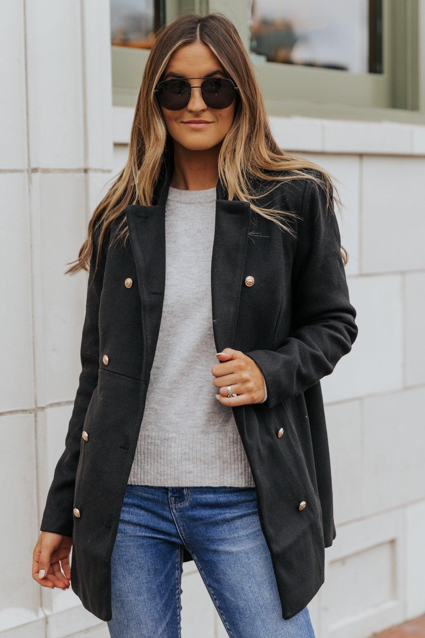 Black Double Breasted Peacoat - FINAL SALE Product Image