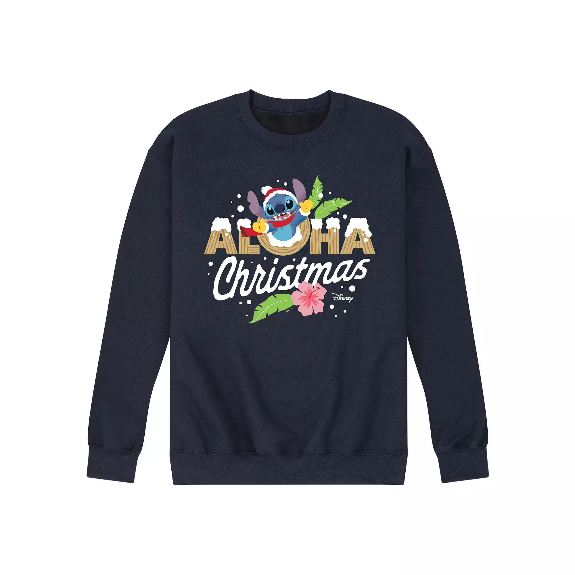 Disneys Lilo & Stitch Mens Aloha Christmas Fleece Sweatshirt Blue Product Image