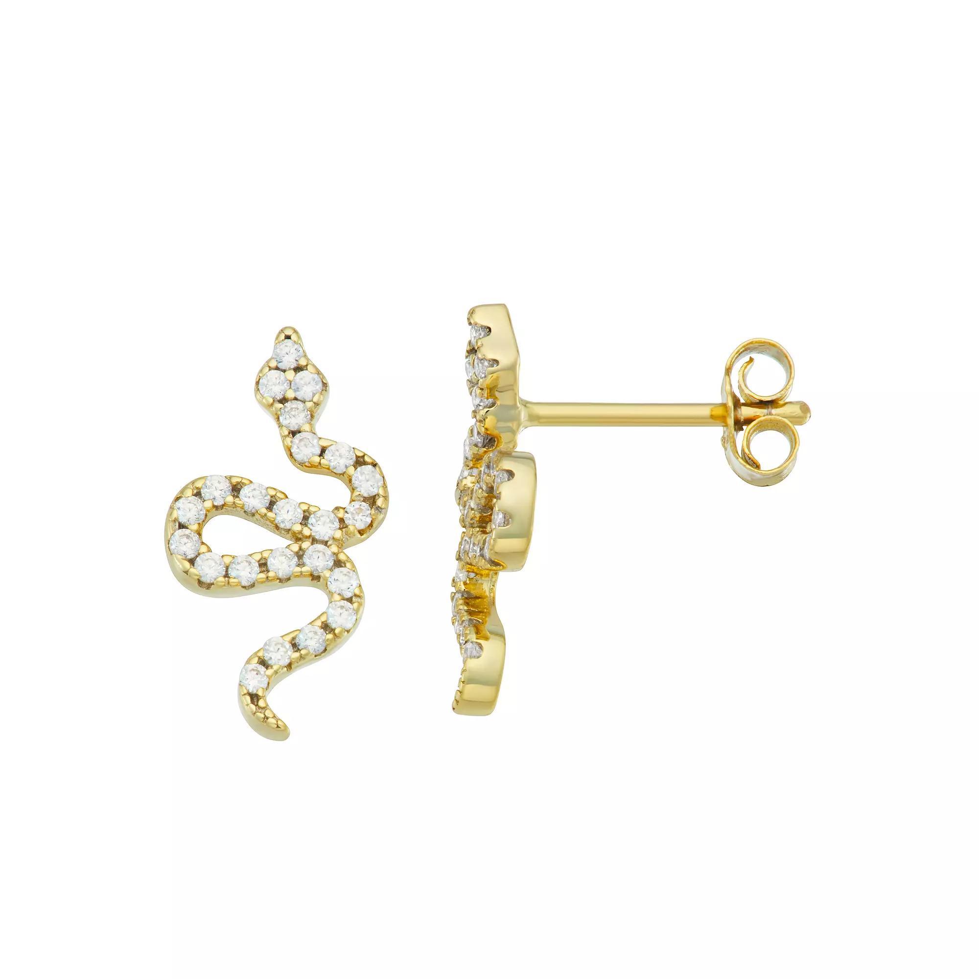 Contessa Di Capri 18k Gold Over Silver Cubic Zirconia Snake Earrings, Womens, Gold Tone Clear Product Image