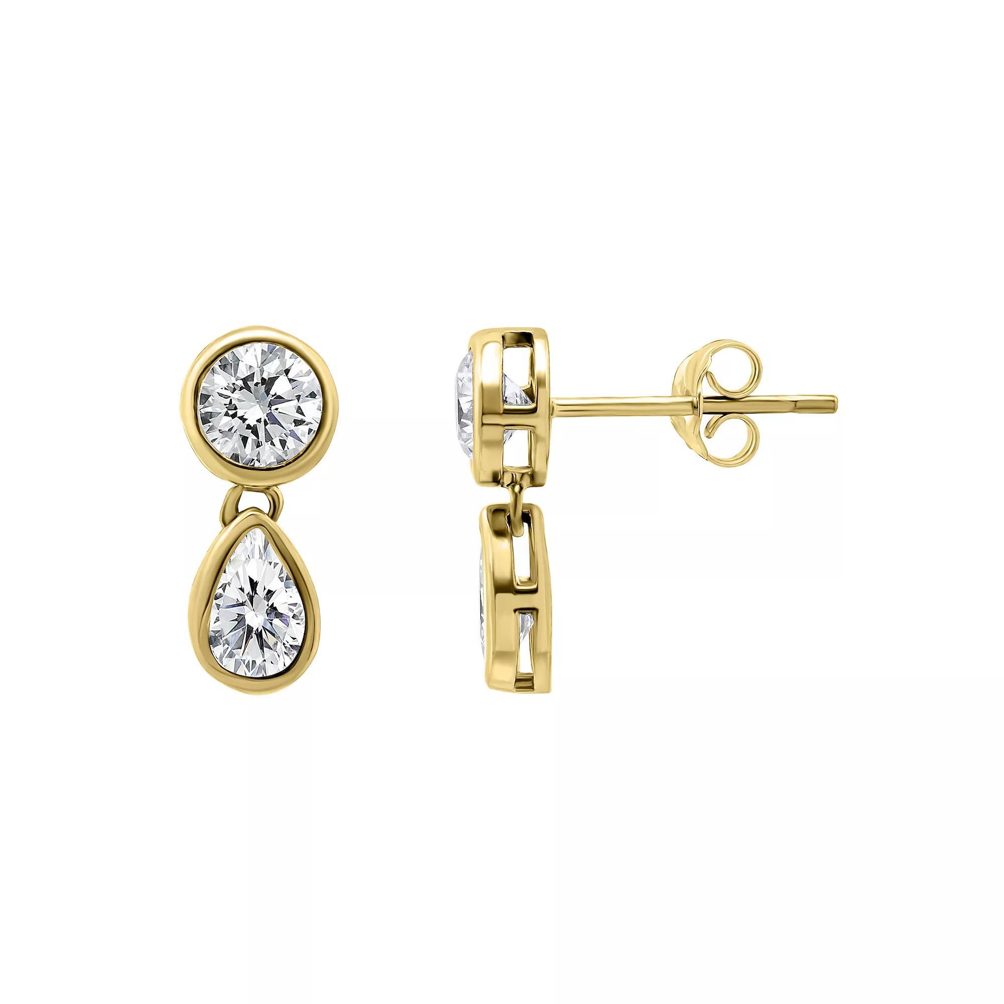 Aleure Precioso Round & Pear Shaped Cubic Zirconia Drop Post Earrings, Womens, Sterling Product Image