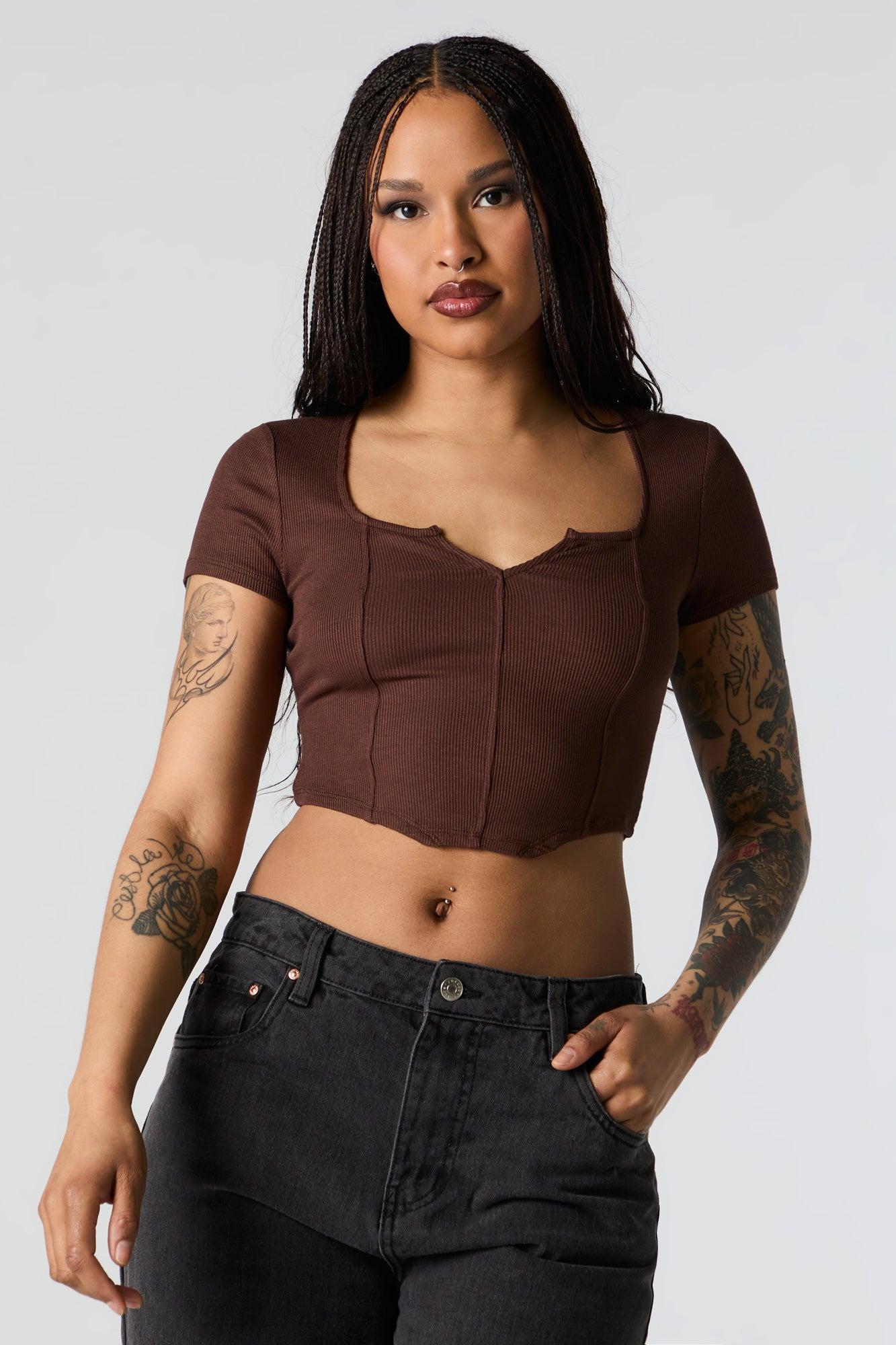 Ribbed Corset Short Sleeve Crop Top Female Product Image