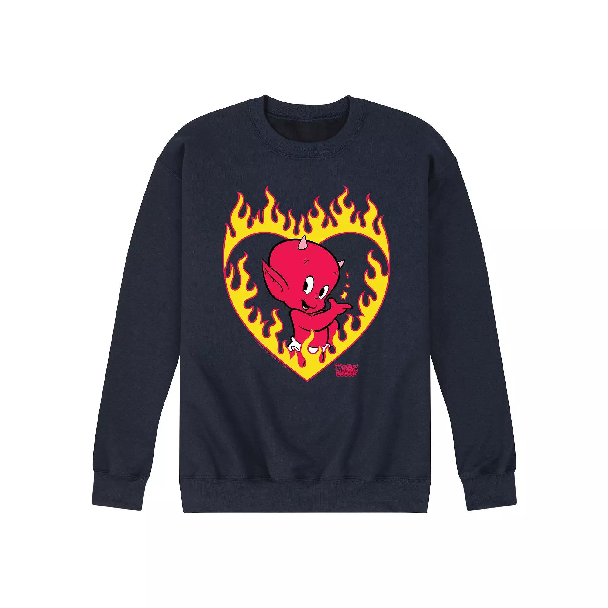 Mens Hot Stuff Little Devil Flame Heart Fleece Sweatshirt Blue Product Image