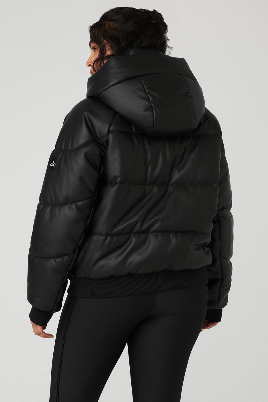 Faux Leather Boss Puffer - Black Product Image
