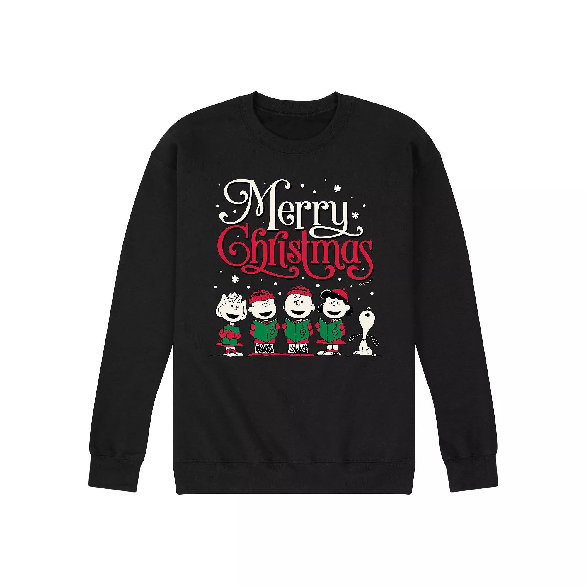 Men's Peanuts Merry Christmas Choir Fleece Sweatshirt, Size: Large, Black Product Image