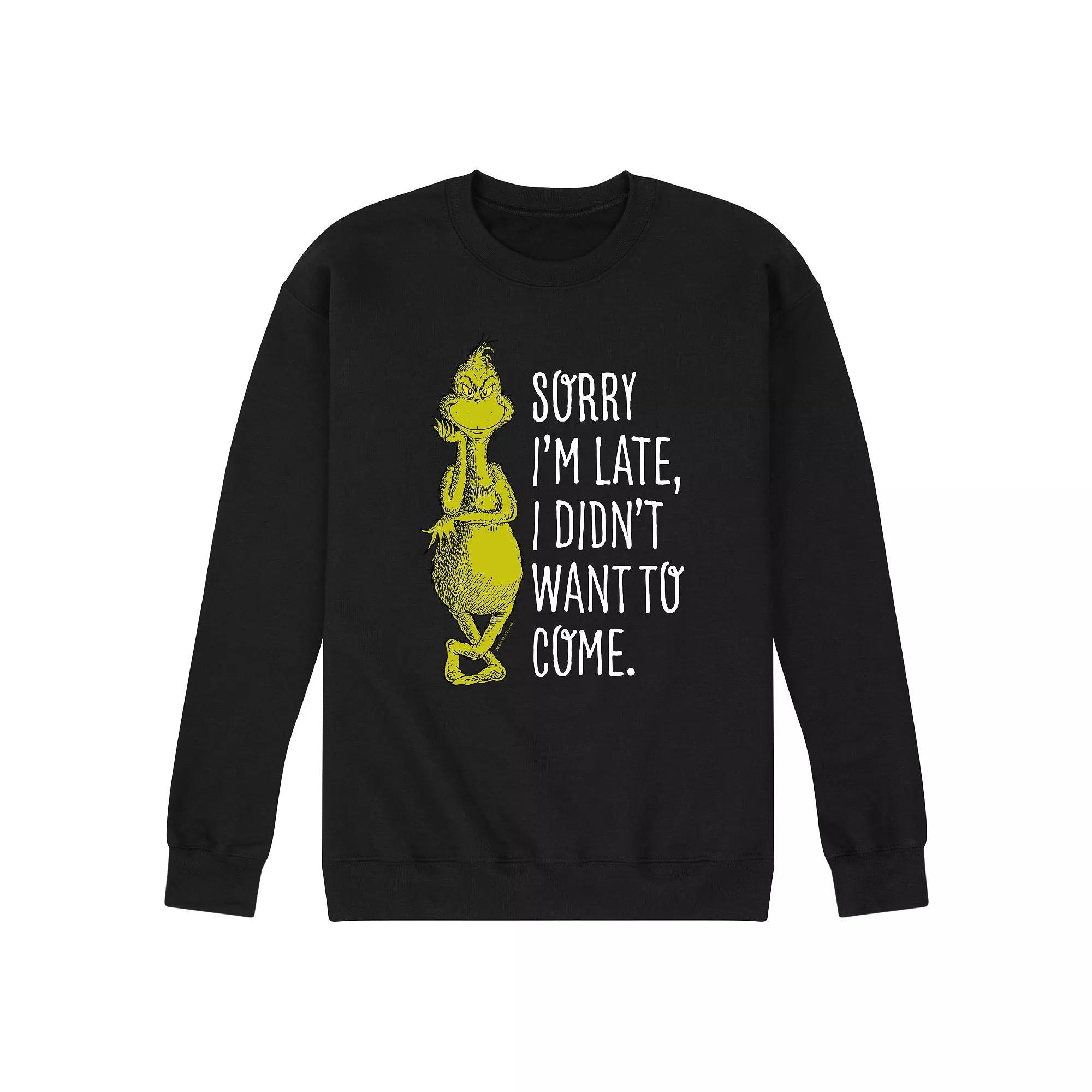 Mens Dr. Seuss Grinch Sorry Im Late Fleece Sweatshirt Product Image
