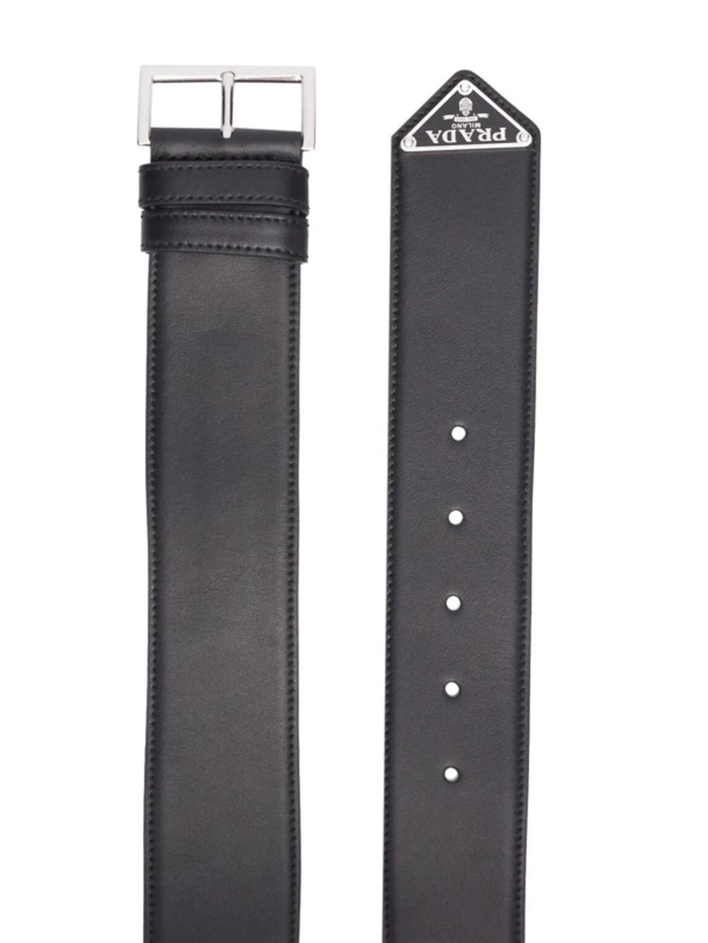 PRADA Triangle Logo Leather Belt In Schwarz Product Image