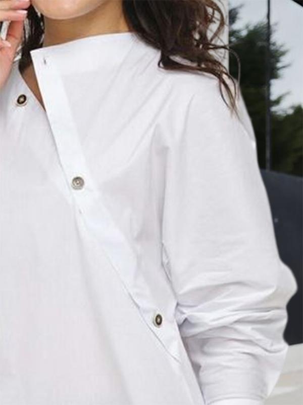 Long Sleeves Asymmetric Buttoned Split-Front Blouses&Shirts Tops Product Image