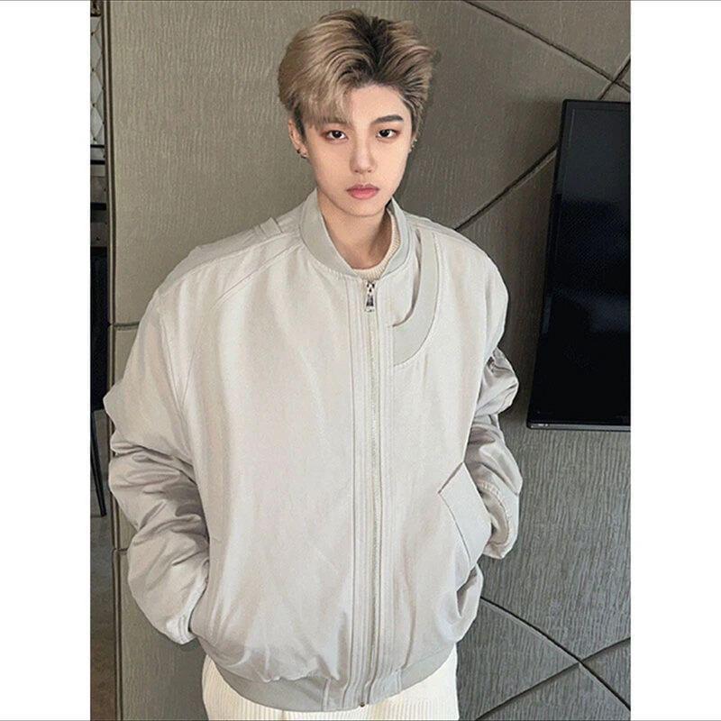Drop-Shoulder Plain Zip Bomber Jacket Product Image