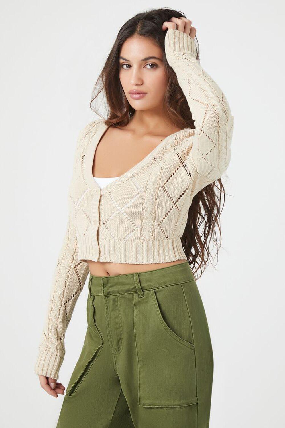 Cropped Pointelle Cardigan Sweater | Forever 21 Product Image