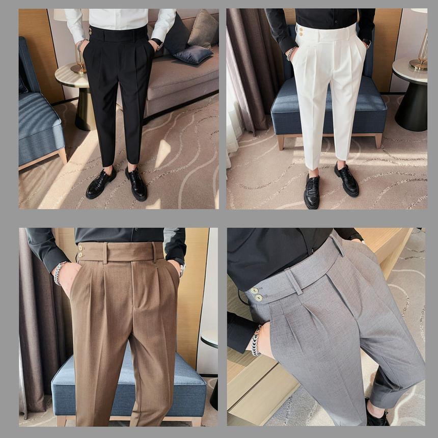 Mid Rise Plain Cropped Tapered Dress Pants Product Image