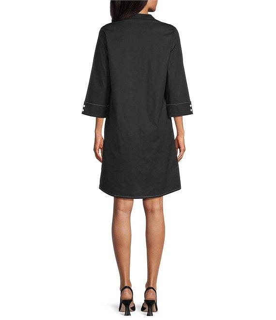 Ming Wang Cotton Mandarin Collar Zip Front 3/4 Sleeve Dress Product Image