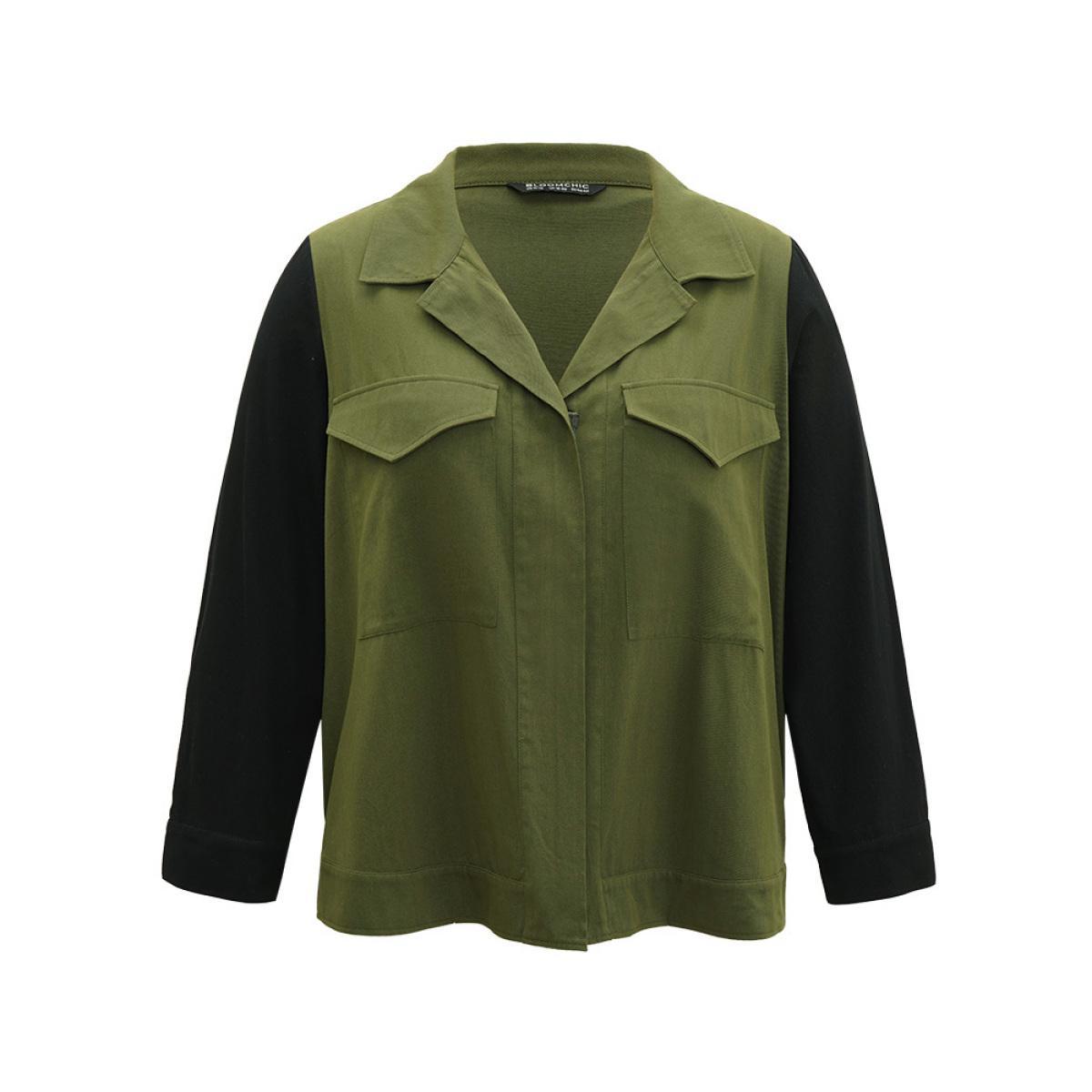 Plus Size Contrast Lapel Collar Pocket Zipper Fly Coat Women Green Casual Contrast Ladies Dailywear Winter Coats BloomChic 22-24/3X Product Image
