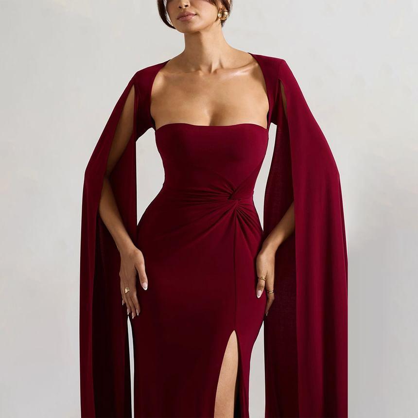 Slit-Sleeve Plain Maxi A-Line Dress Product Image