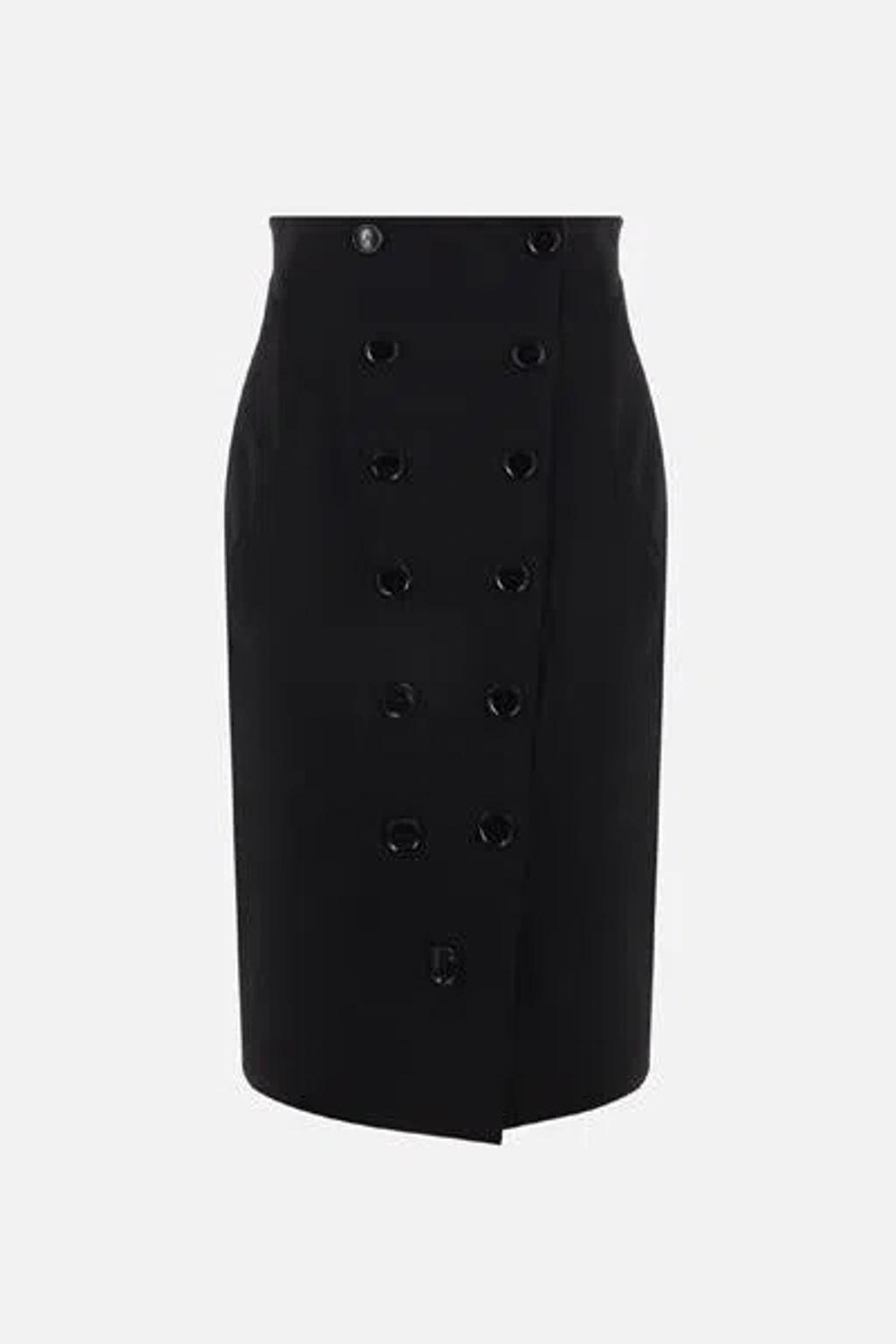ALAÏA Alaia Womens Noir Alaia Buttoned Slim-fit Stretch-wool Midi Skirt In Black Product Image