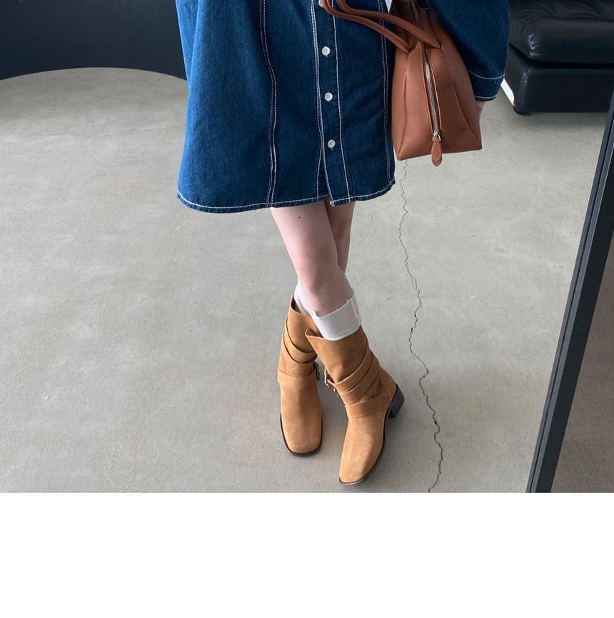 Long-Sleeve Denim Mini Shirt Dress Product Image