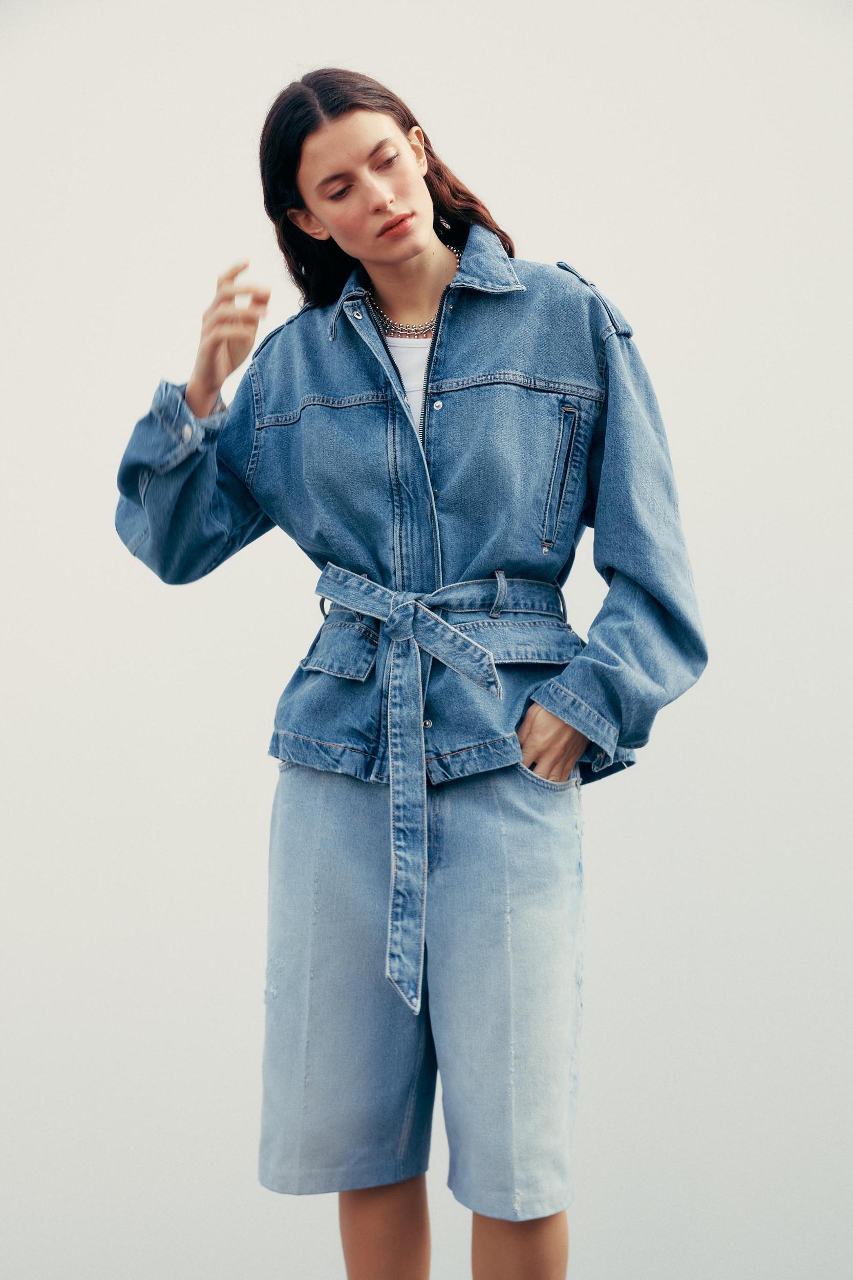 BELTED TRF DENIM JACKET Product Image
