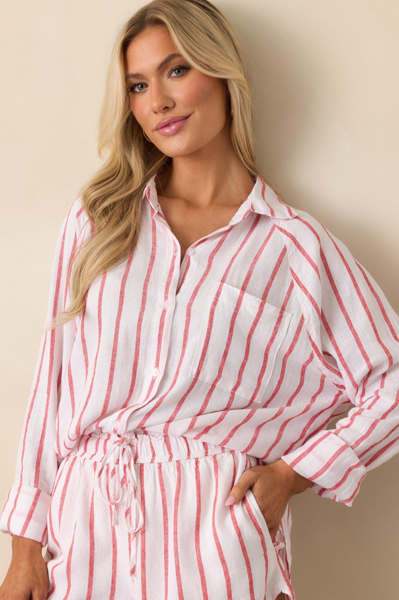 Z Supply Red Perfect Linen Stripe Top Product Image