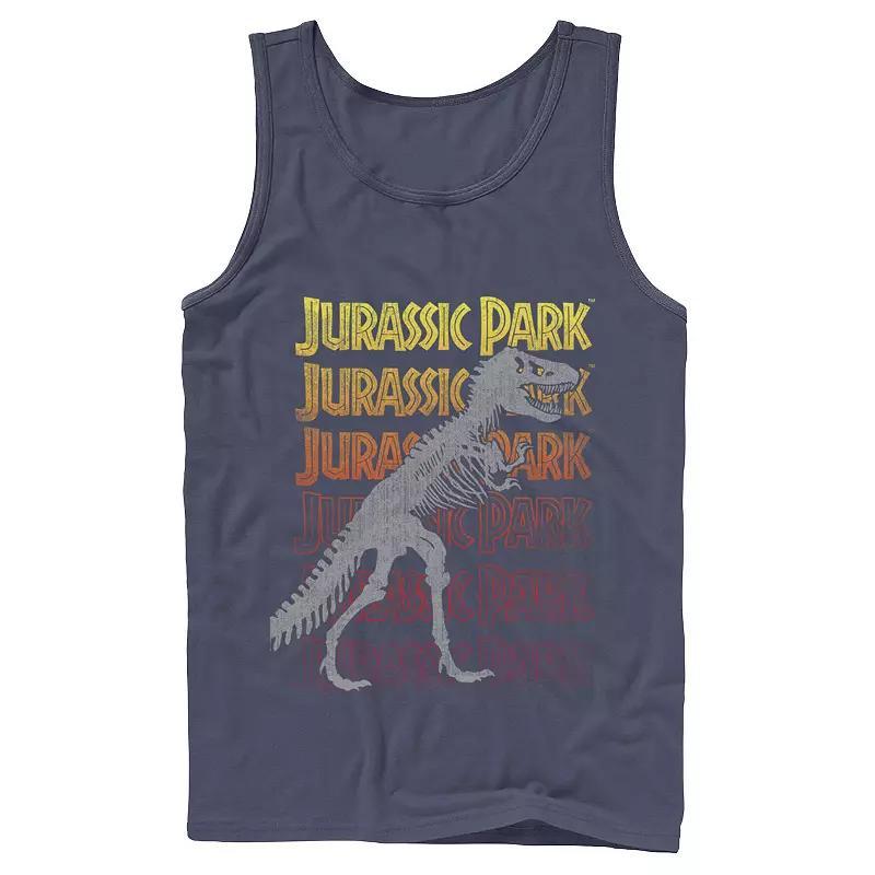 Men's Jurassic Park T-rex Skeleton Over Gradient Text Tank Top, Size: Small, Blue Product Image