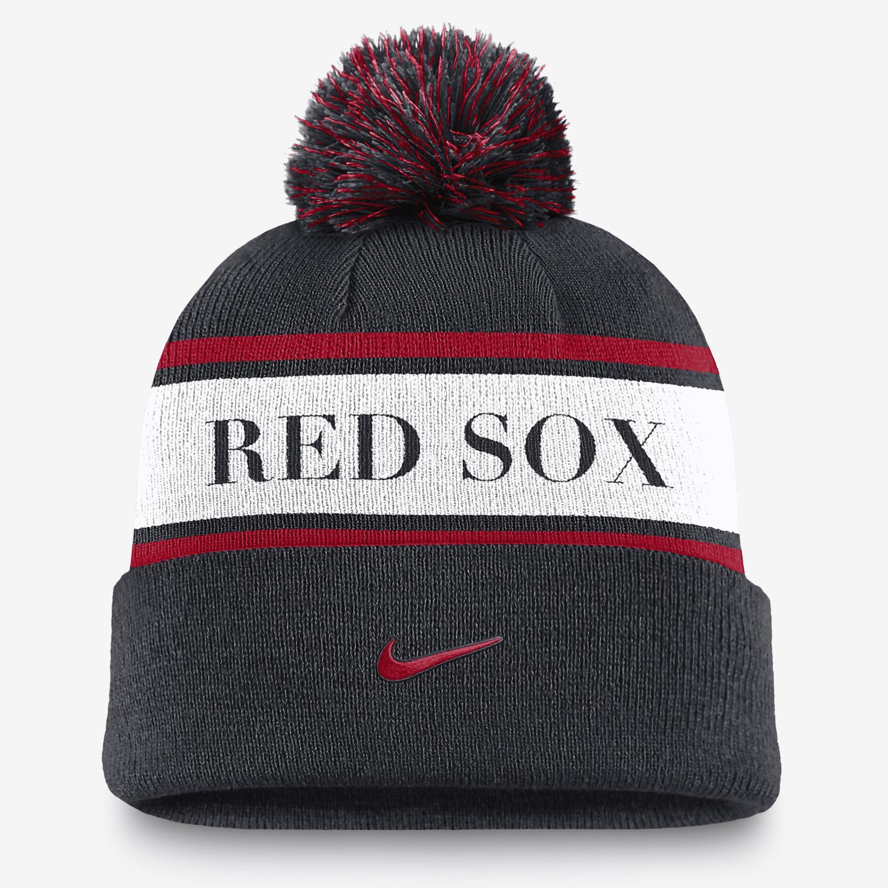 Boston Red Sox Team Stripe Peak Men's Nike MLB Cuffed Pom Beanie Product Image