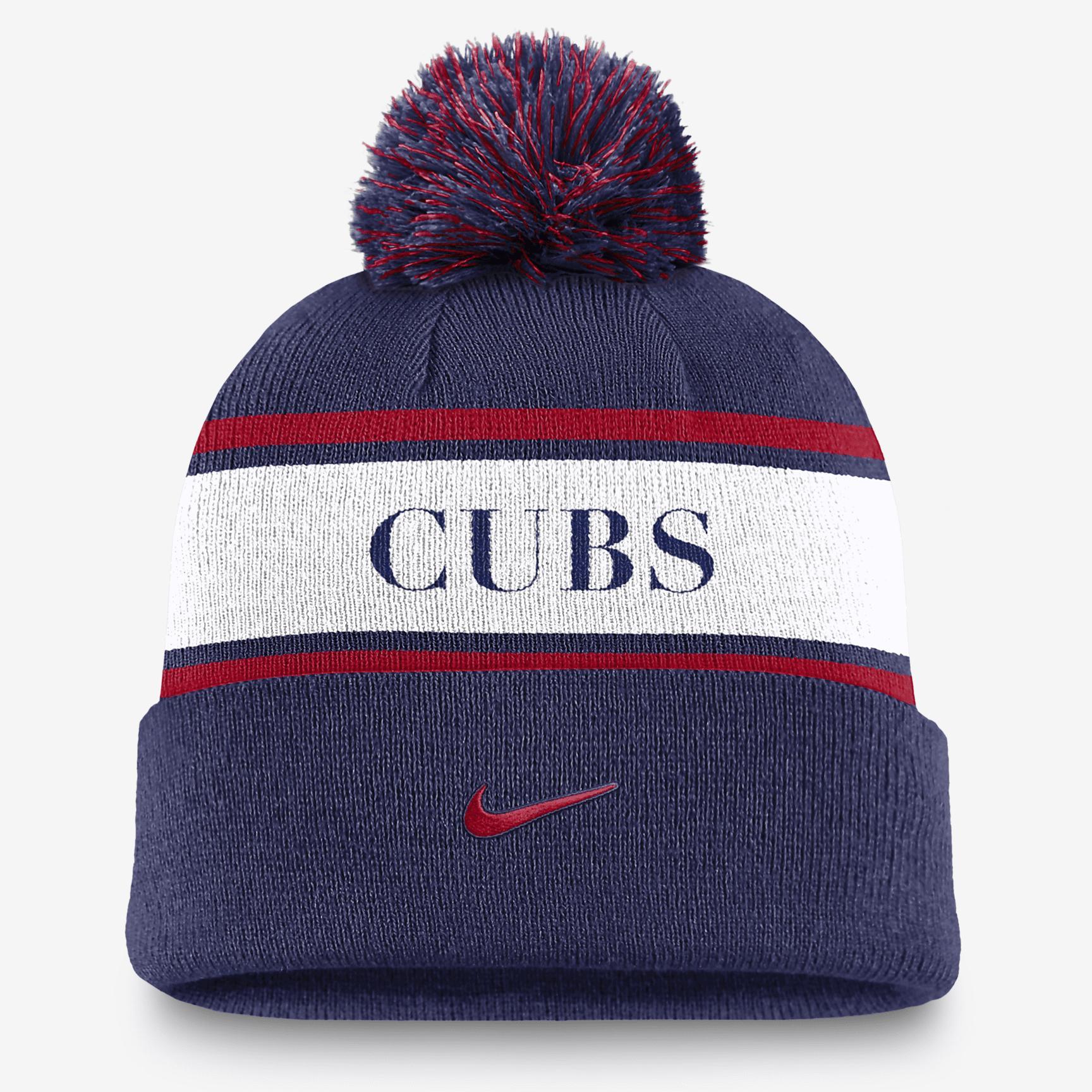 Chicago Cubs Team Stripe Peak Men's Nike MLB Cuffed Pom Beanie Product Image