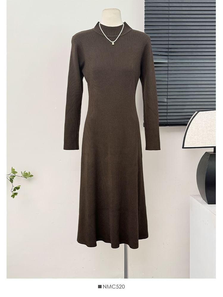 Mock-Neck Ribbed-Knit Dress Product Image
