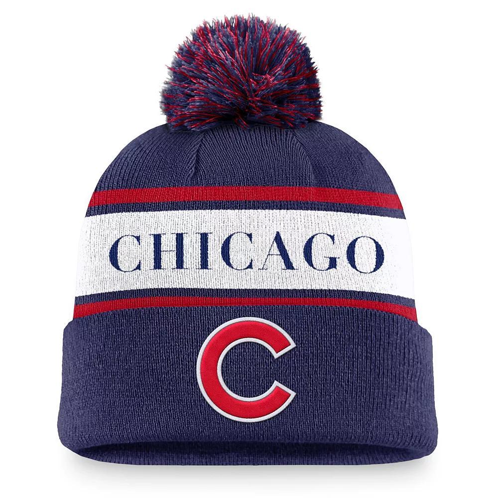Chicago Cubs Team Stripe Peak Men's Nike MLB Cuffed Pom Beanie Product Image