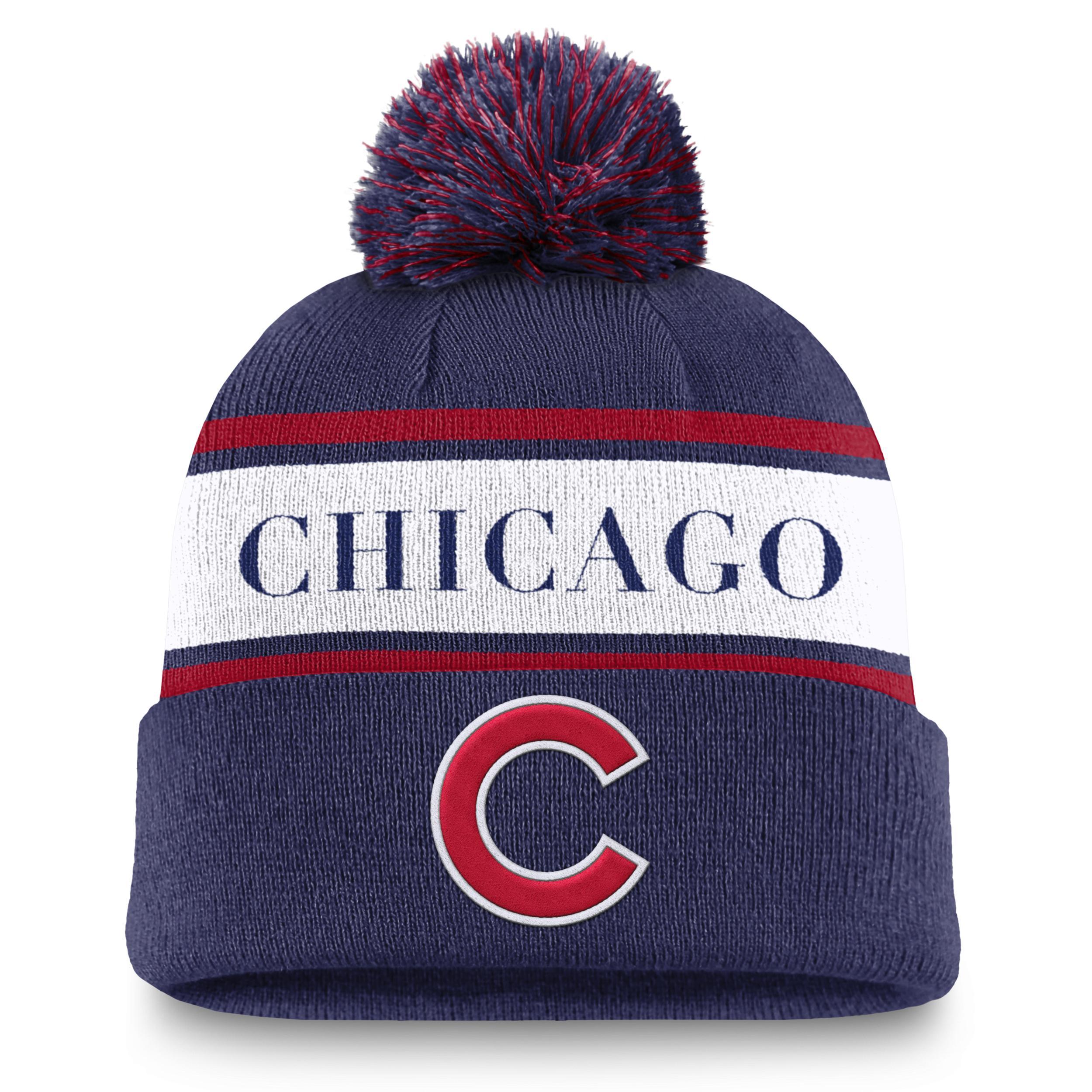 Chicago Cubs Team Stripe Peak Men's Nike MLB Cuffed Pom Beanie Product Image