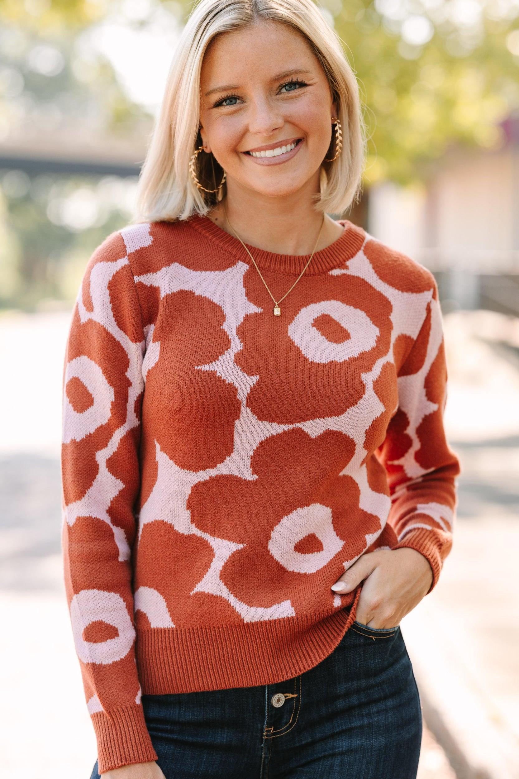 Stay Right There Brick Orange Floral Sweater Female Product Image