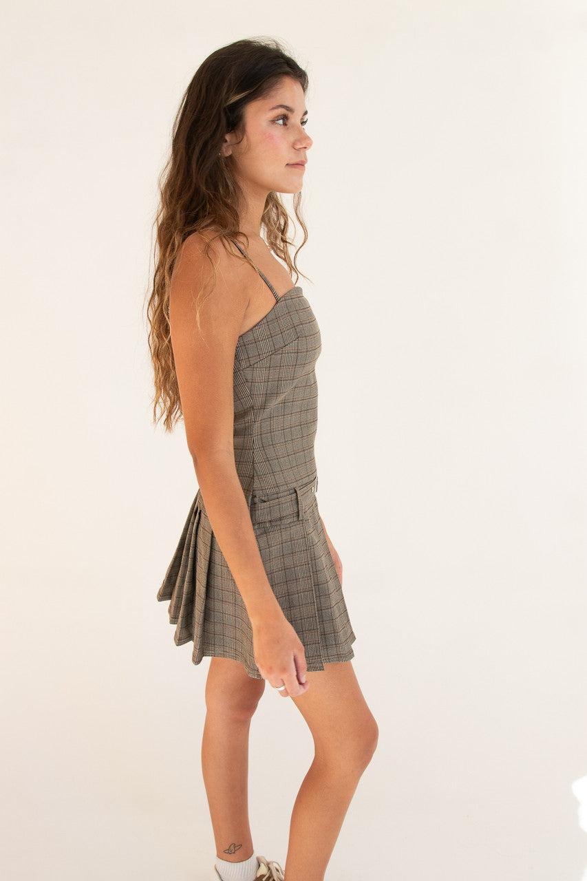 Plaid Belted Pleated Mini Dress Product Image
