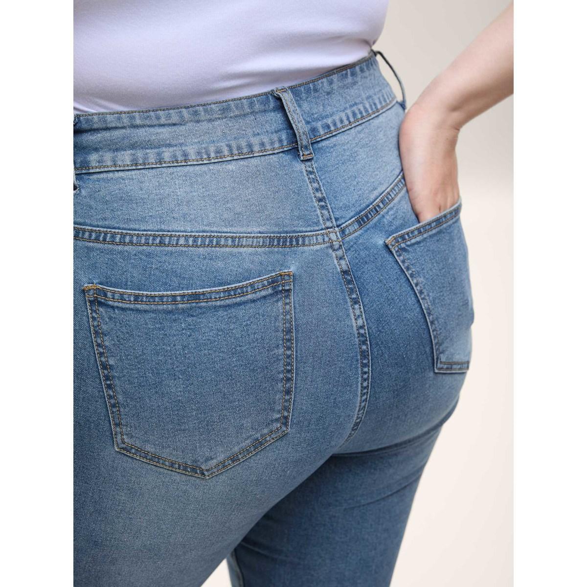 Plus Size Classic Bootcut Mid-Rise Jeans Women Bluevintage Medium stretch Slanted pocket Jeans BloomChic 18/2X Product Image