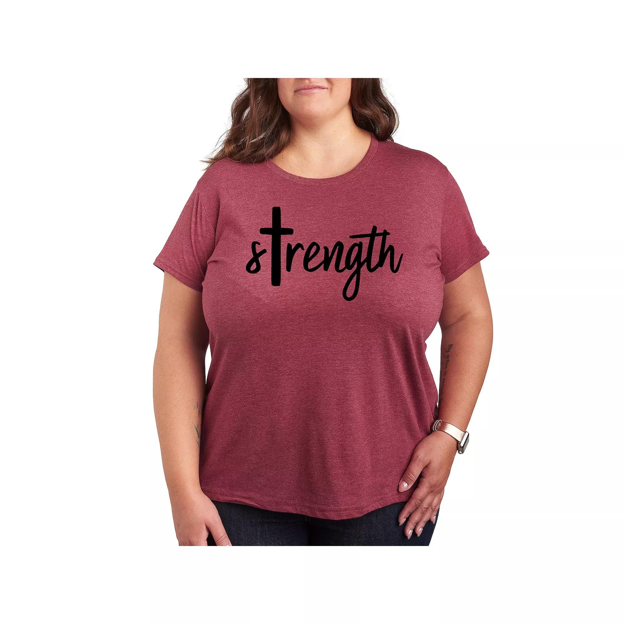 Plus Strength Cross Graphic Tee, Womens Grey Dark Red Product Image