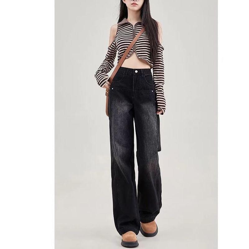 High Rise Washed Loose Fit Jeans Product Image