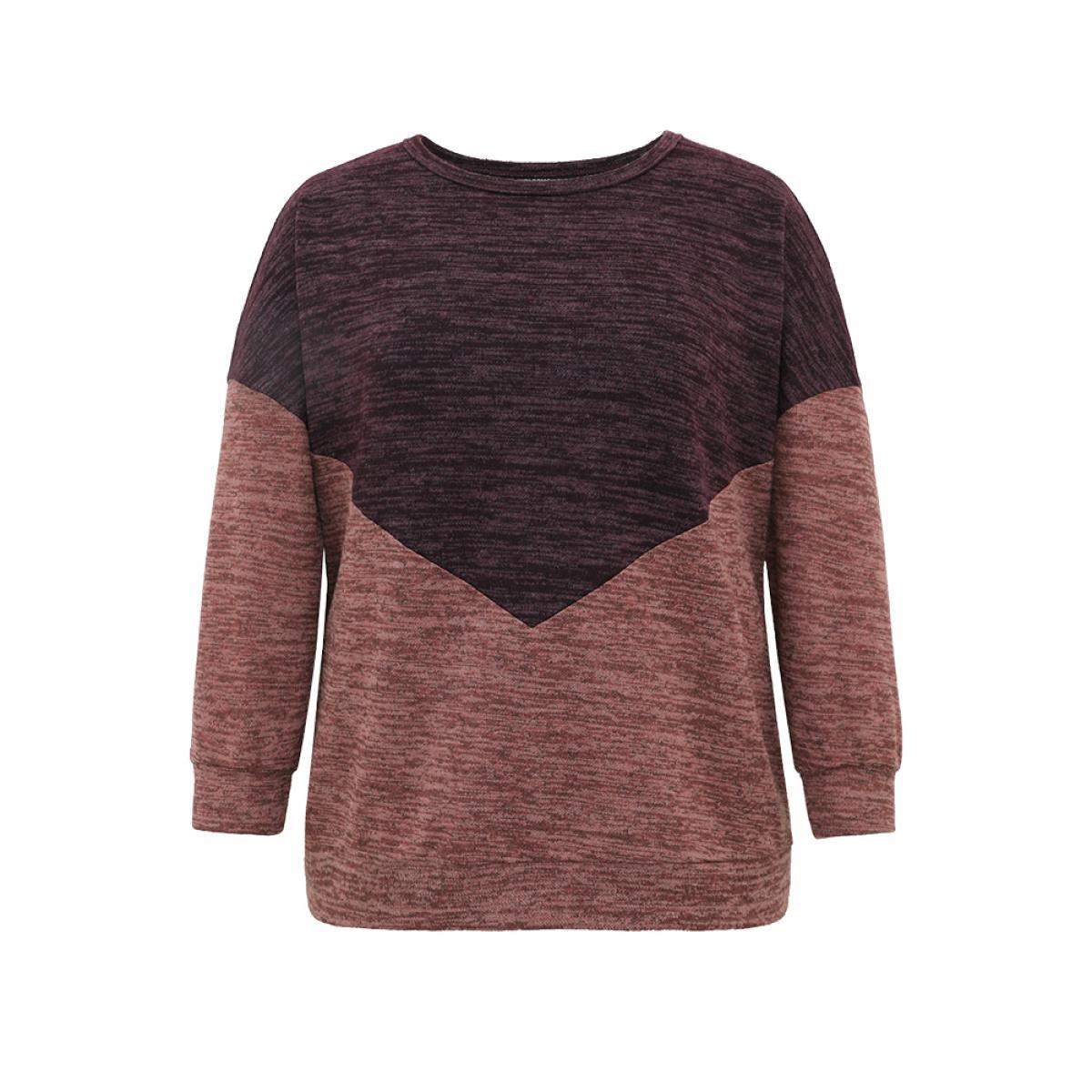 Plus Size Two Tone Patchwork Drop Shoulder Sweatshirt Women Multicolor Casual Contrast Round Neck Dailywear Sweatshirts BloomChic 28/5X Product Image
