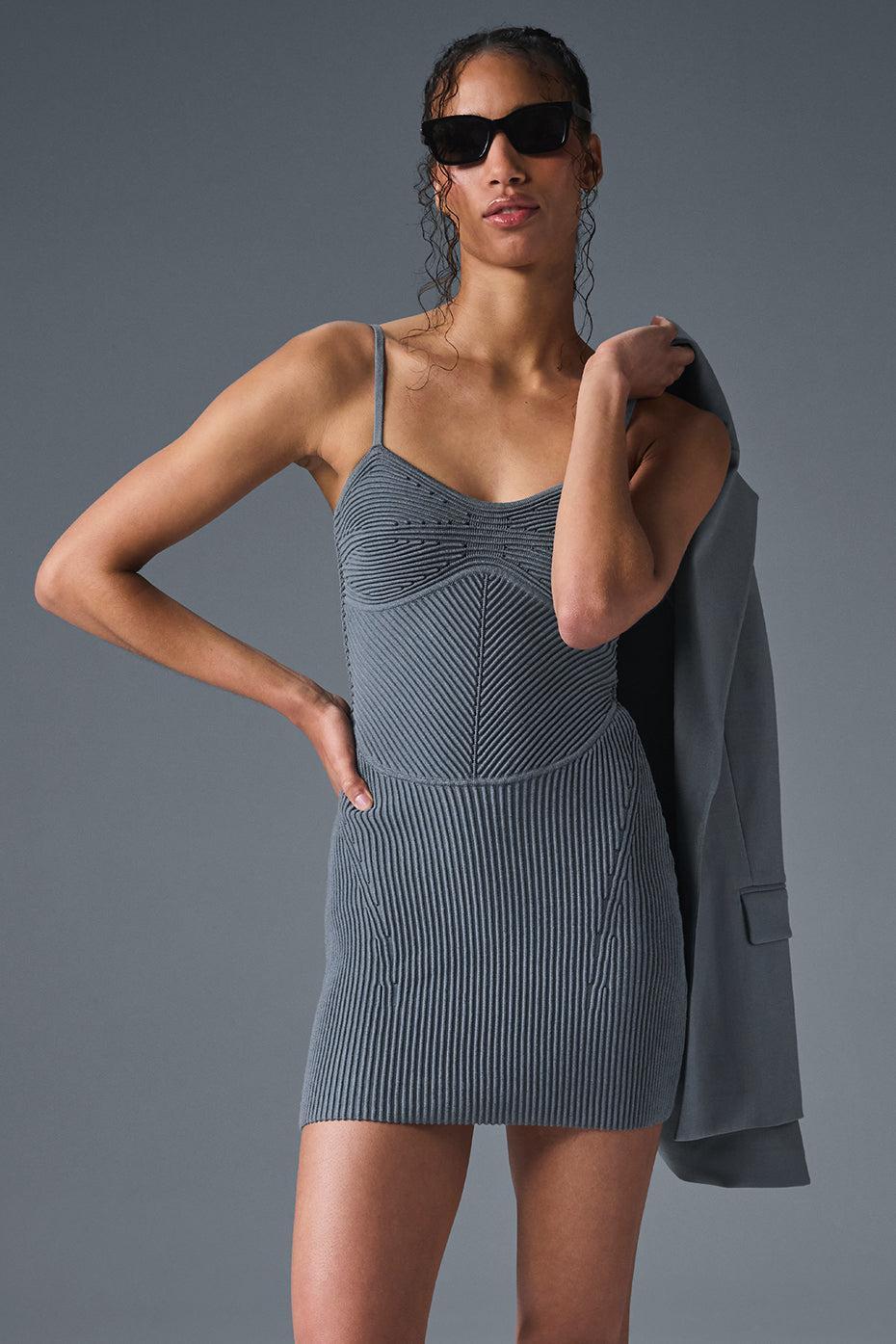 Denim Knit High-Waist Flare Pant - Steel Grey/Anthracite Female Product Image