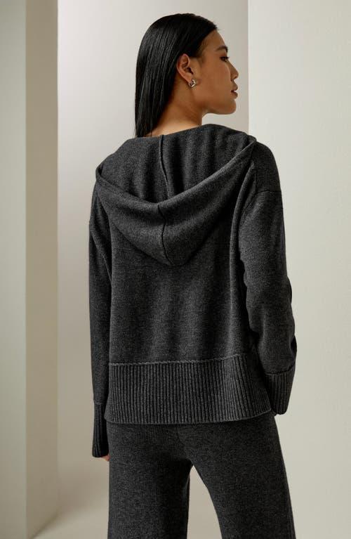 Lilysilk V Neck Wool-Cashmere Blend Hoodie for Women in Dark Gray at Nordstrom, Size Medium Product Image