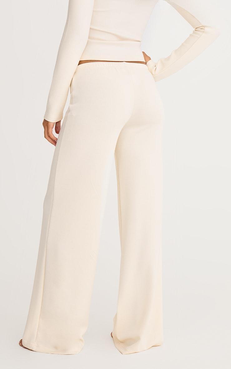 Cream Premium Soft Touch Low Rise Drawstring Waist Straight Leg Pants Product Image