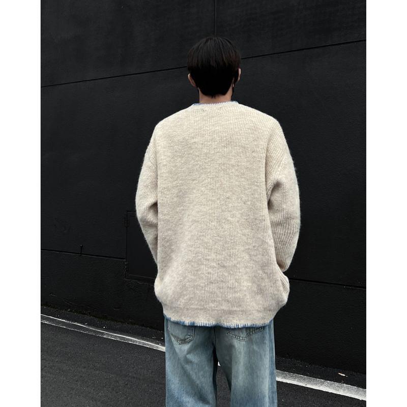 Henley Contrast Stitch Sweater Product Image