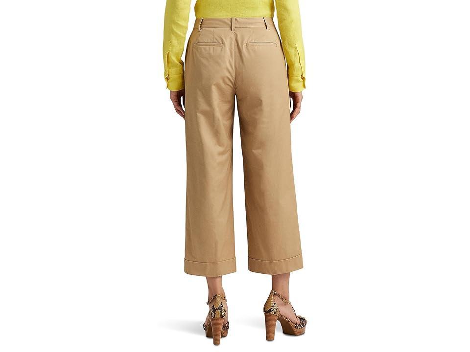 Lauren Ralph Lauren Pleated Cotton Twill Cropped Pants (Birch Tan) Women's Jumpsuit & Rompers One Piece Product Image